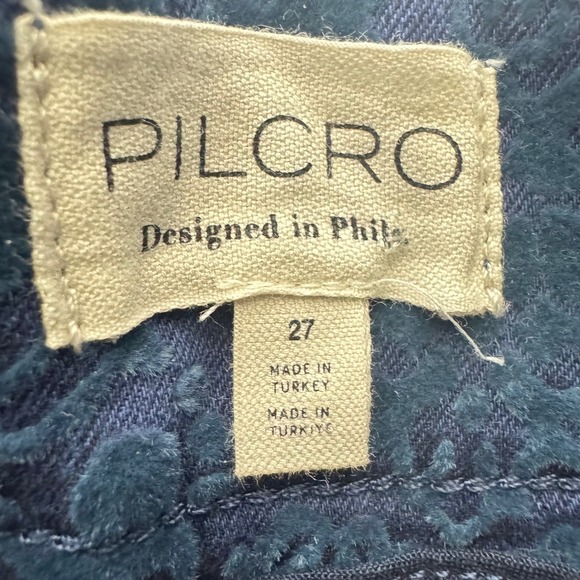 PILCRO Anthropologie Pants 27 NWT Wide Leg Cropped Velvet Burnout Blue High Rise - Picture 4 of 10